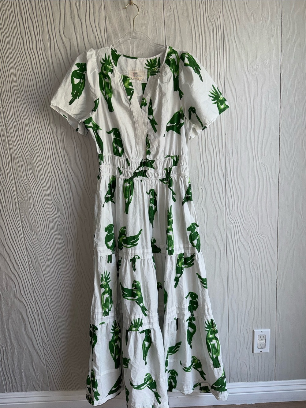 Anthropologie The Somerset Maxi Dress Green & White Parrot Print Tiered Sz: M - Picture 3 of 10